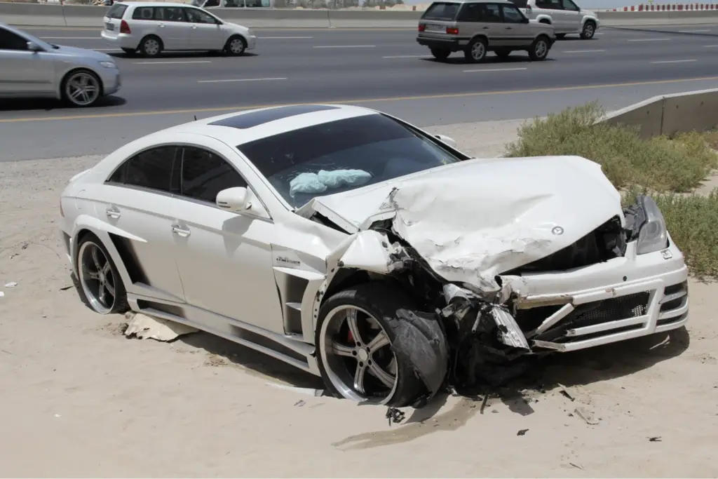 A car after an accident by the road